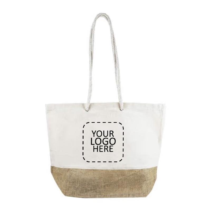 Jute And Cotton Beach Bag With Logo